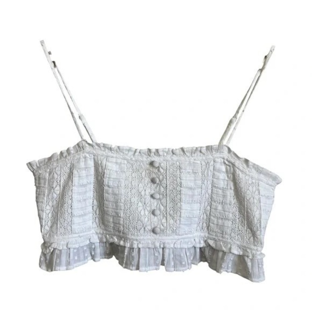 American Eagle White Lace Eyelet Crop Top Smocked Boho Camisole Womens‎ Medium